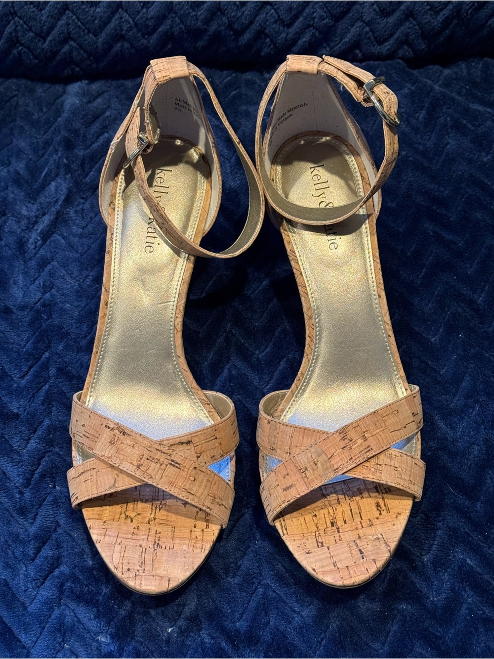 Kelly & Katie Cork Crisscross Ankle-Strap Heels in Natural Size 9.5